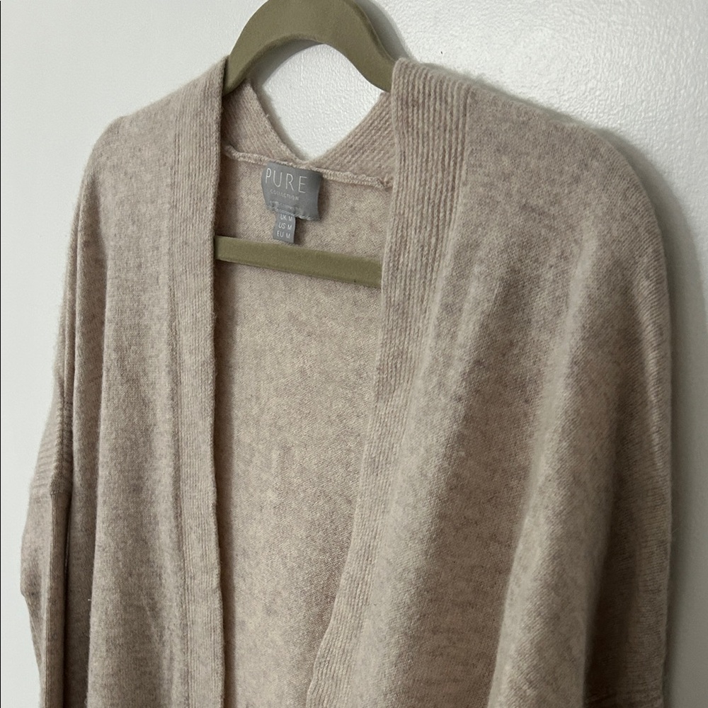 Pure Collection Cashmere Sweater Women's Medium Open Front Luxury Beige Cardigan - Picture 3 of 16